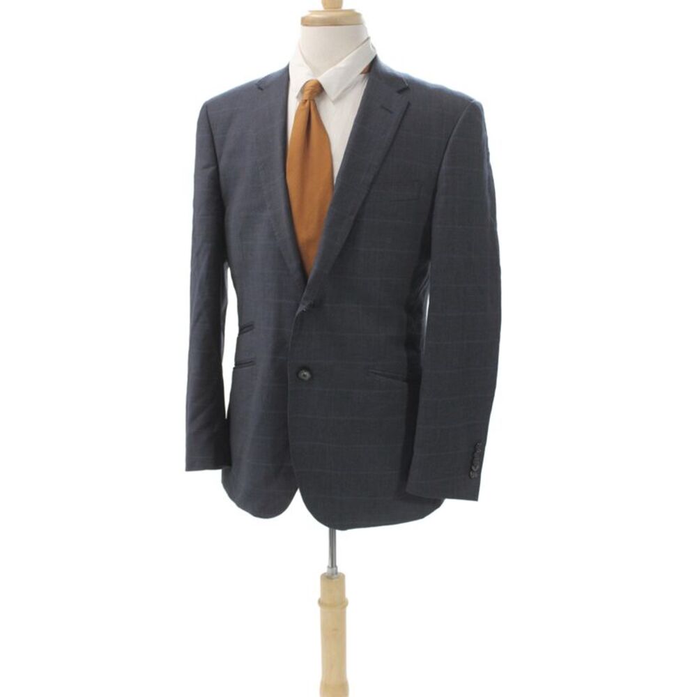 English Laundry Mens Blue Plaid 100% Wool Blazer Button Size 40